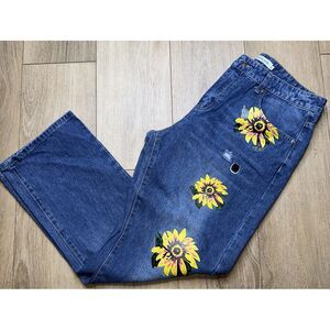 Misslook Women's Denim Sunflower Jeans XL Distressed Medium Wash Preowned‎